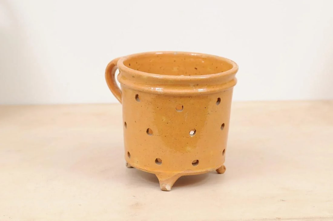Rustic French 19th Century Pottery Vegetable Steamer with Yellow Glaze - 2