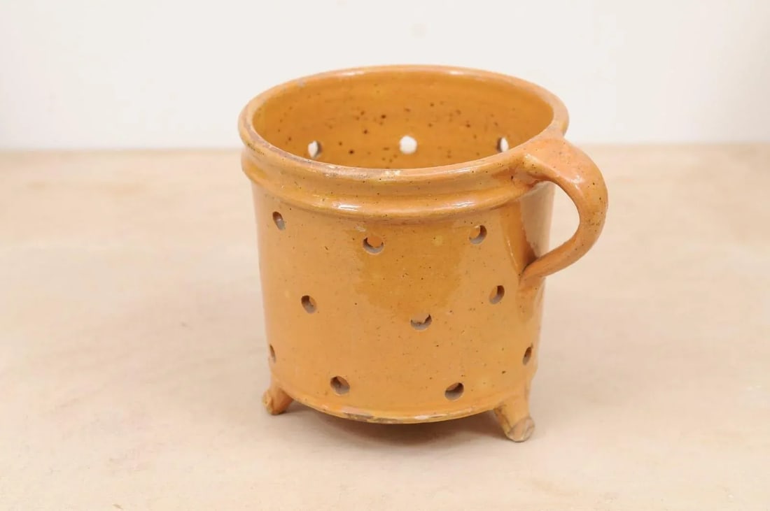 Rustic French 19th Century Pottery Vegetable Steamer with Yellow Glaze - 7