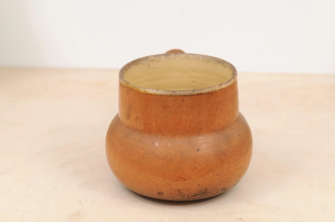 19th Century Rustic French Pottery Pot with Brown Glaze and Straight Handle - 4