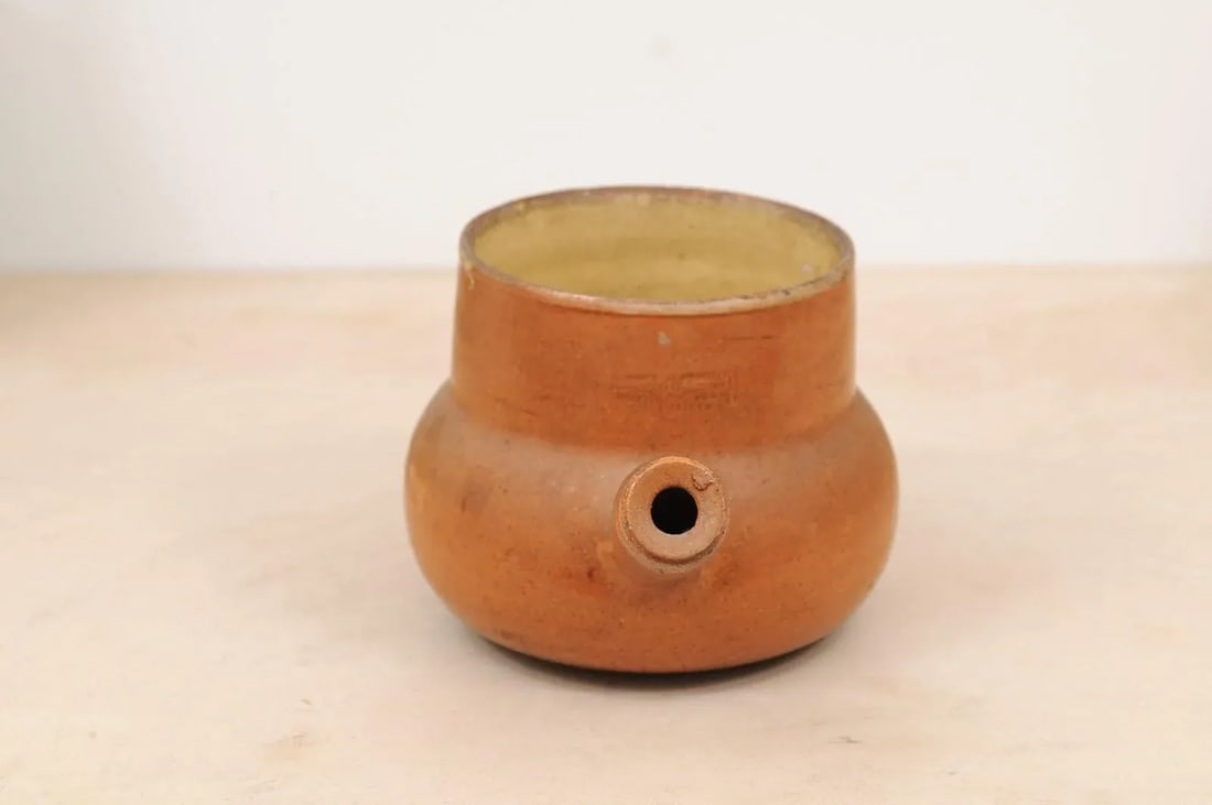 19th Century Rustic French Pottery Pot with Brown Glaze and Straight Handle - 7