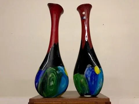 1990s Tall Blown Glass Vases - a Pair - 3