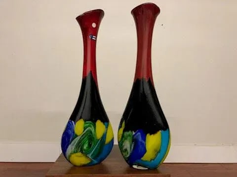 1990s Tall Blown Glass Vases - a Pair - 4