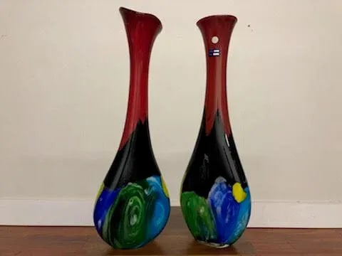 1990s Tall Blown Glass Vases - a Pair - 5