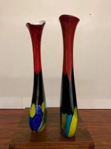 1990s Tall Blown Glass Vases - a Pair - 9