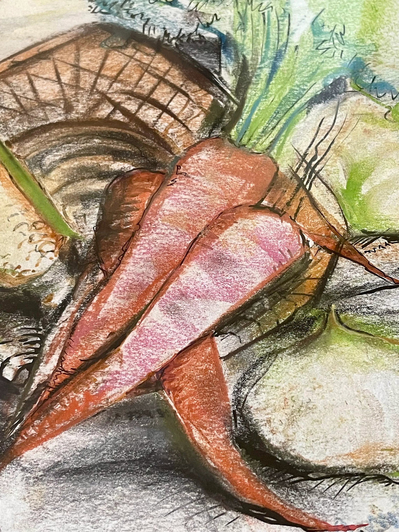 Original 1955 Still Life by William Oberman – Colored Charcoal, Framed - 4