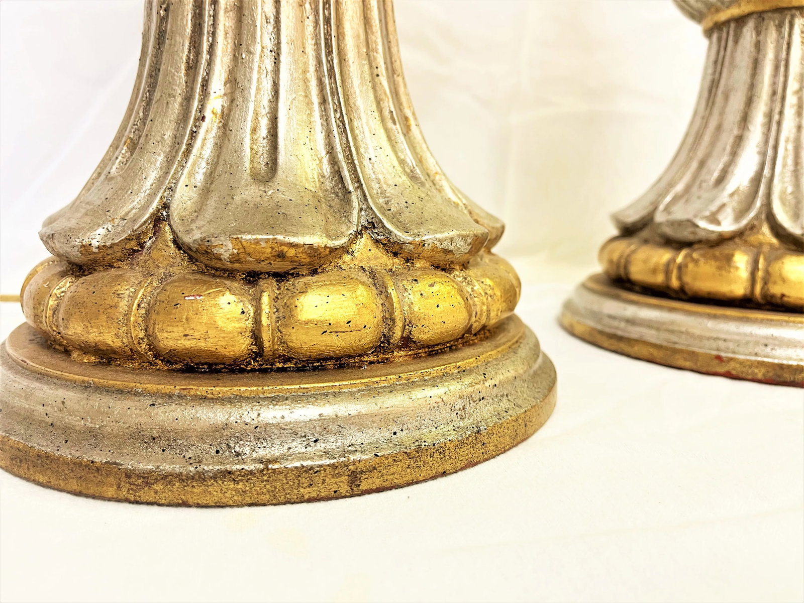 Vintage Italian Fluted Wood Silver and Gold Gilt Lamps- a Pair - 10
