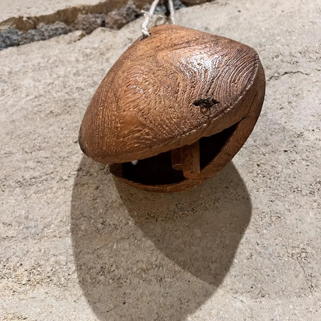 1930s Farmhouse Rustic Cow Bell Solid Oak Wood - 6