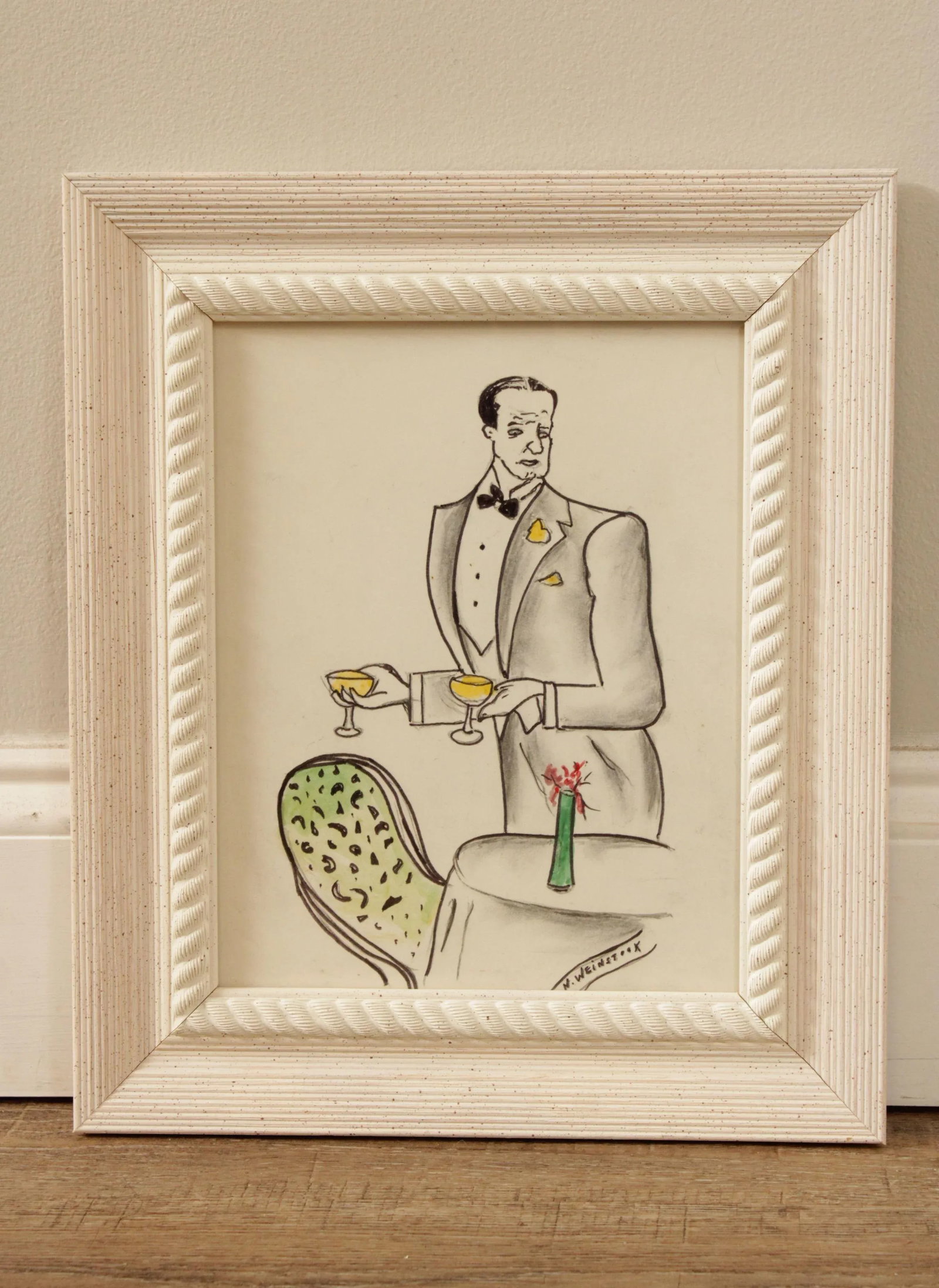 Vintage Art Deco Style Cafe Illustration, Signed - A Pair - 3