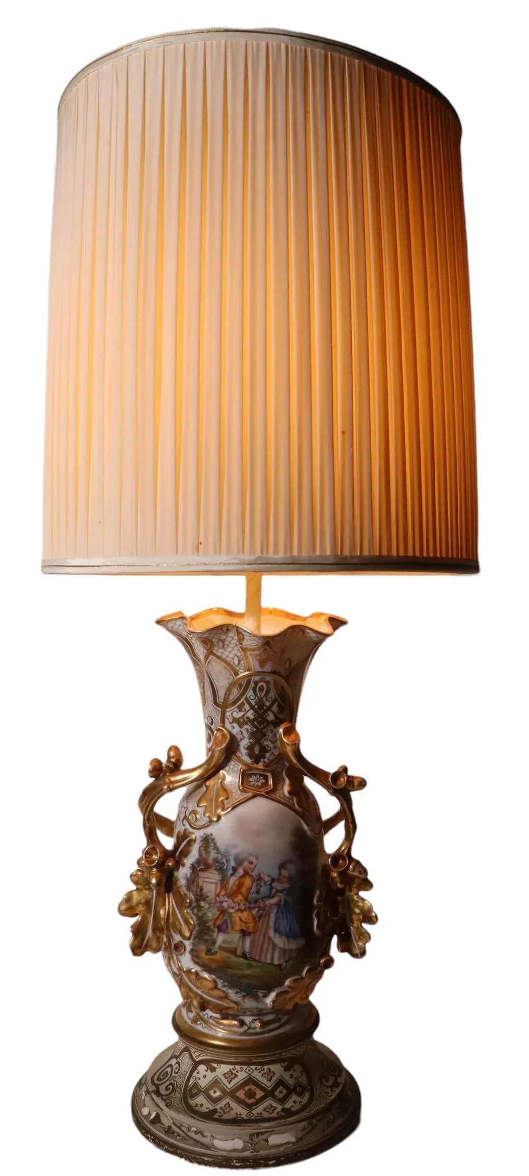 Old Paris Style Porcelain Gilt Figural Vase Table Lamp 20th C. - 2