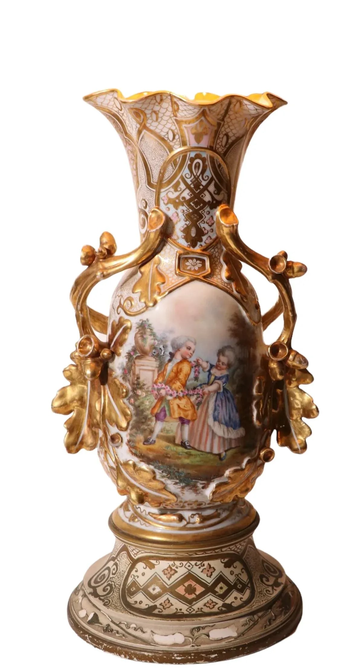 Old Paris Style Porcelain Gilt Figural Vase Table Lamp 20th C. - 3