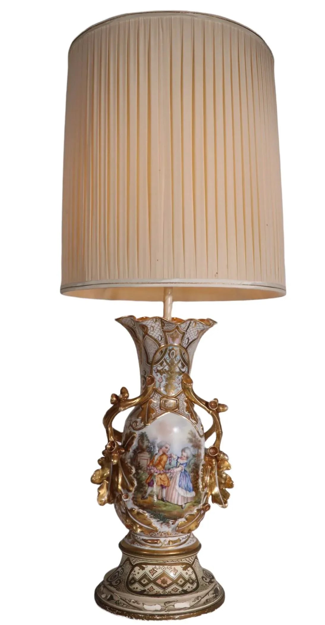 Old Paris Style Porcelain Gilt Figural Vase Table Lamp 20th C. - 6