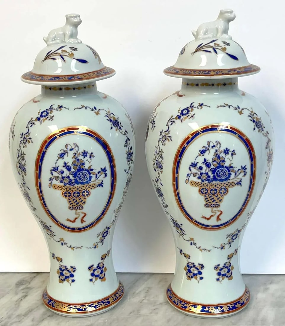 1950s French Samson Porcelain Chinese Export Style Garniture Set - 4 Pieces - 2
