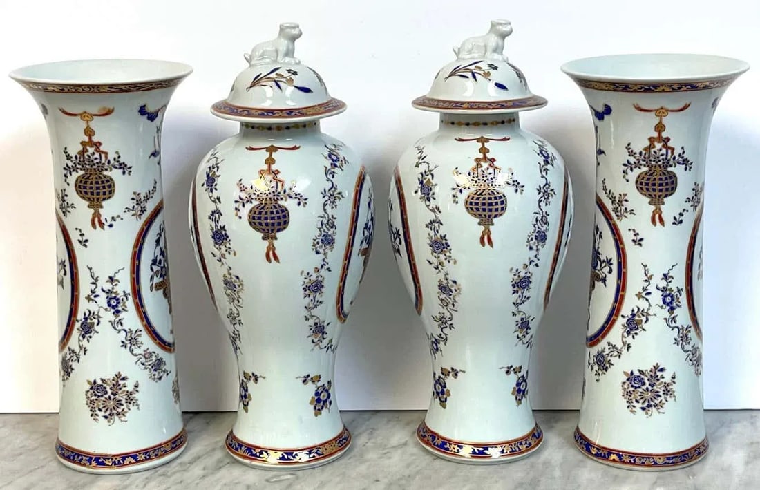 1950s French Samson Porcelain Chinese Export Style Garniture Set - 4 Pieces - 7