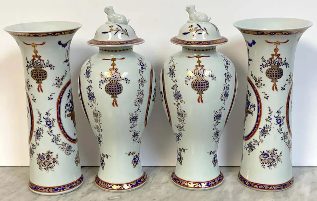 1950s French Samson Porcelain Chinese Export Style Garniture Set - 4 Pieces - 9