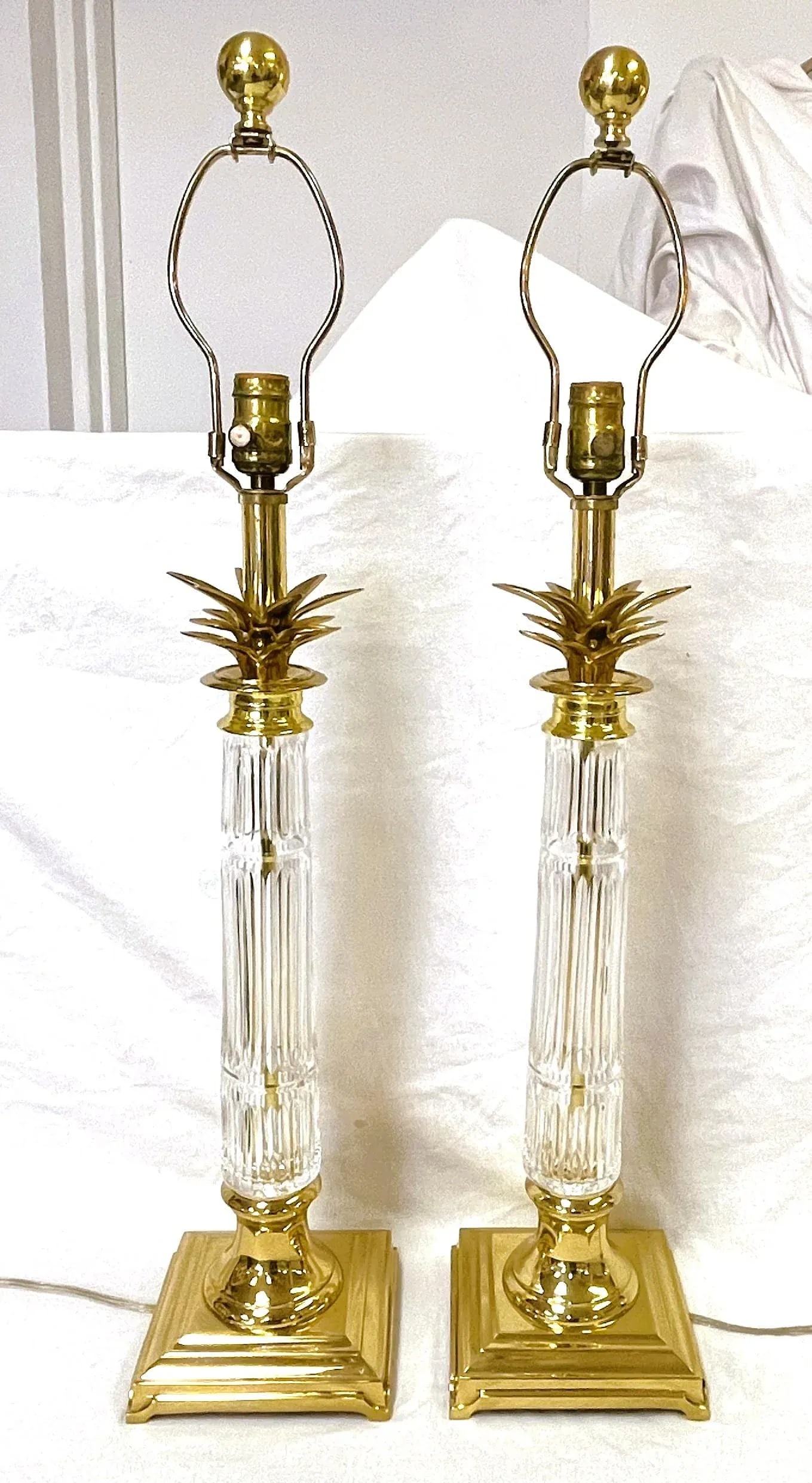 Vintage Hollywood Regency Brass and Cut Glass Candlestick Buffet Lamps- a Pair - 2