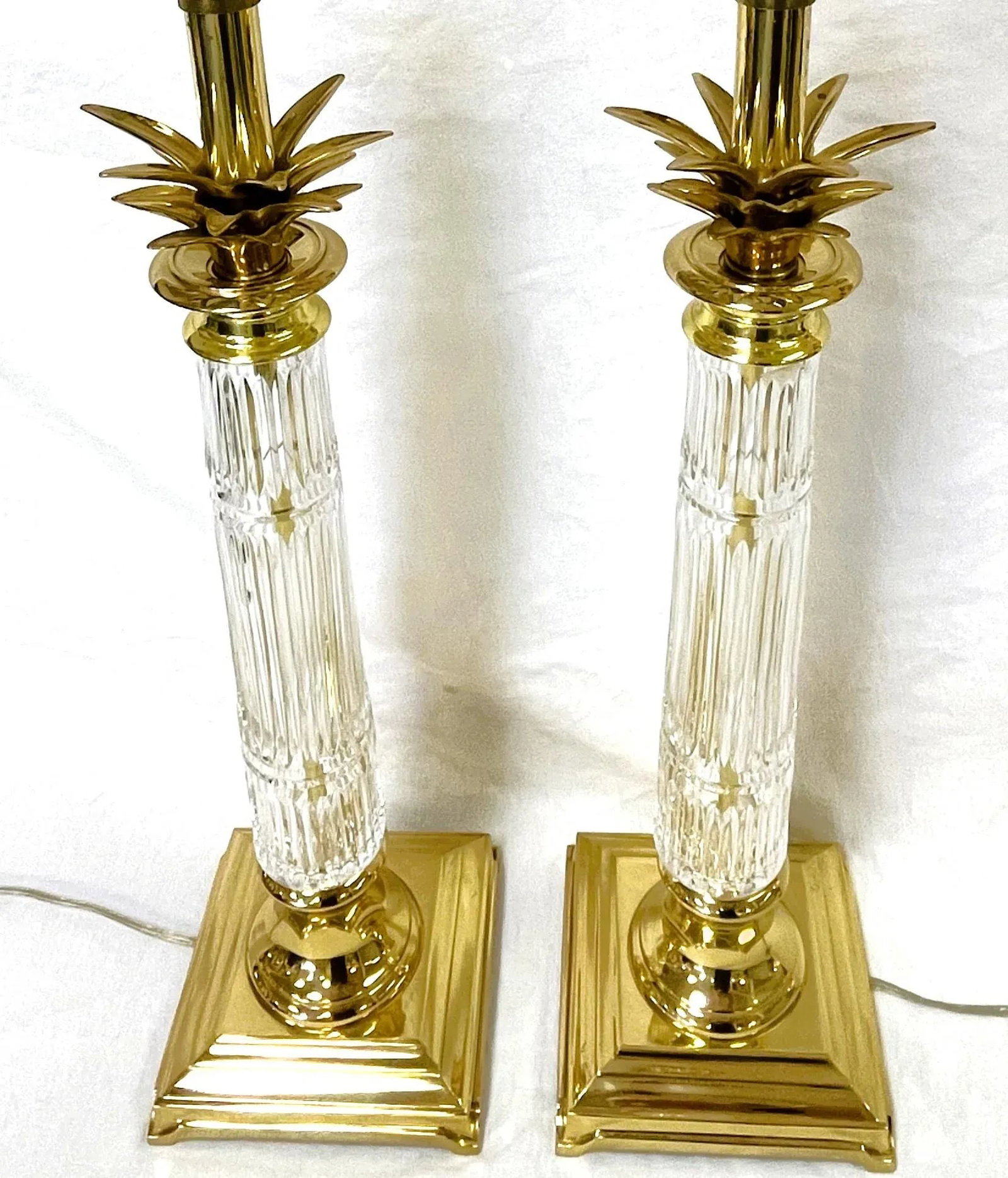 Vintage Hollywood Regency Brass and Cut Glass Candlestick Buffet Lamps- a Pair - 4