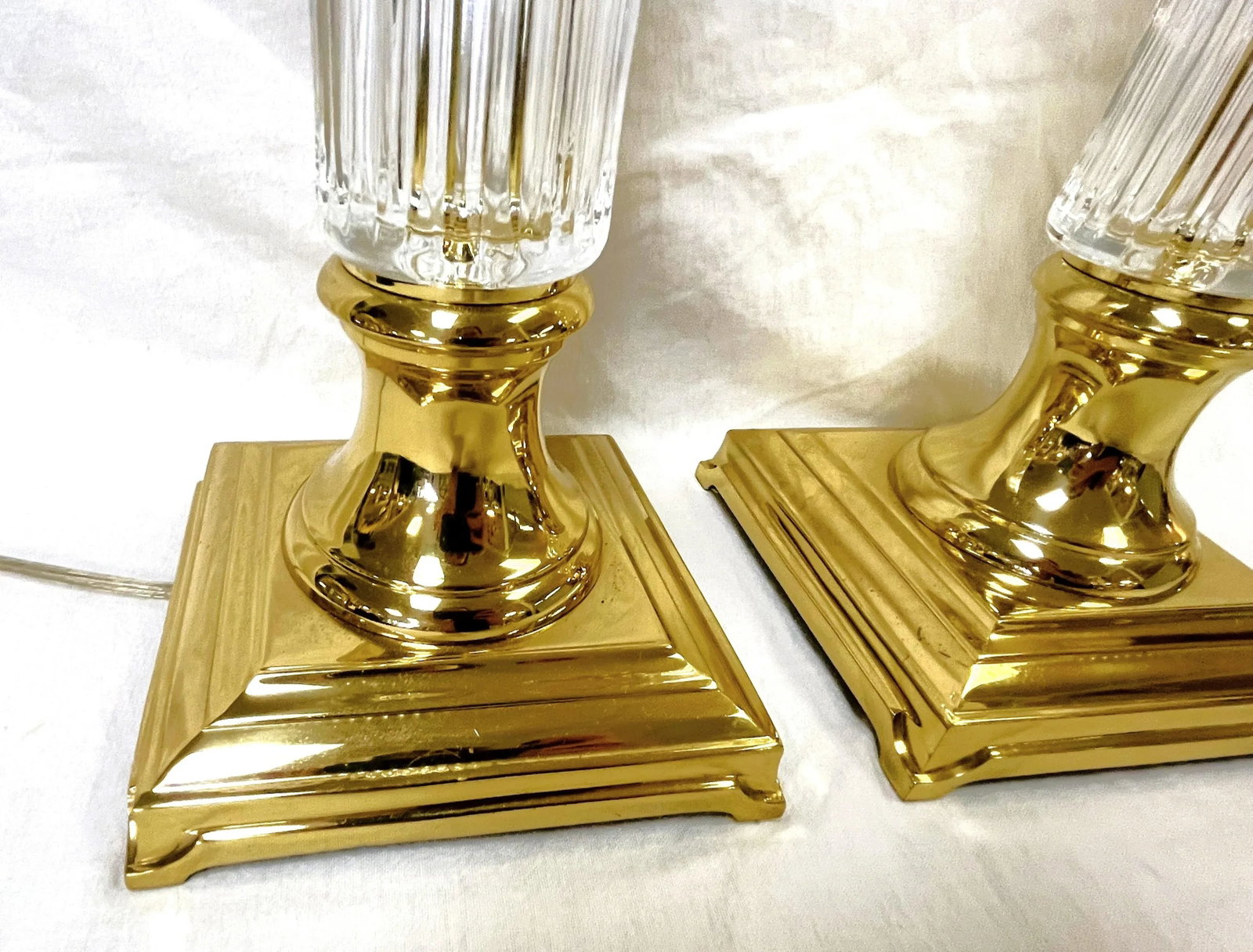 Vintage Hollywood Regency Brass and Cut Glass Candlestick Buffet Lamps- a Pair - 7