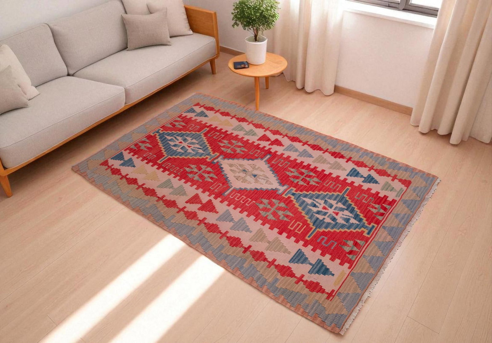 Vintage Turkish Handwoven Kilim Rug Boho Farmhouse Style Flat Weave Living Room Accent - 3"² - 2