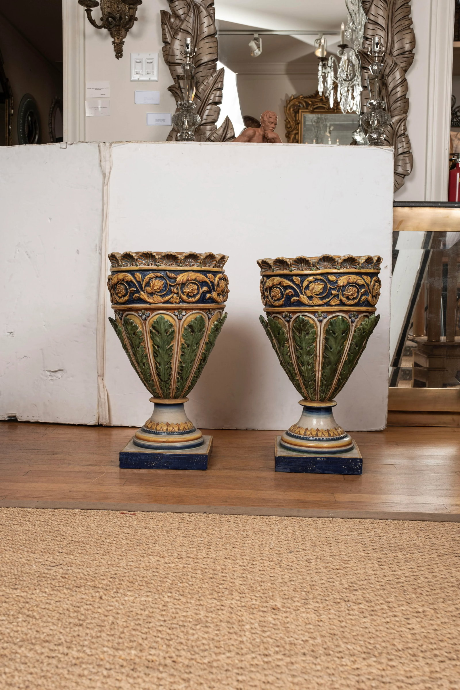 Pair of Italian Glazed Terracotta Urns or Planters - 12
