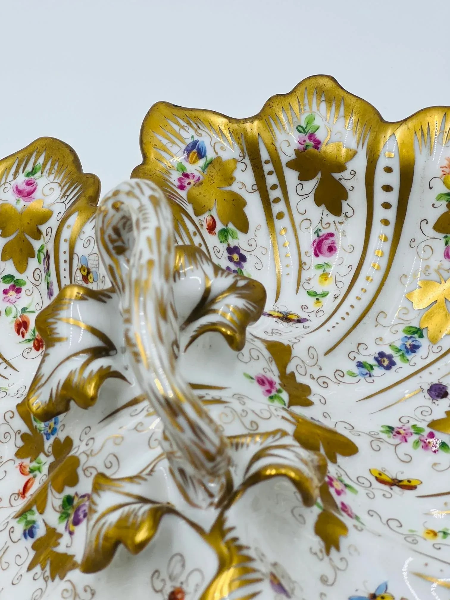 Antique Ornate Ct Carl Tielsch Germany Floral Divided Handled Dish Herend Style - 8