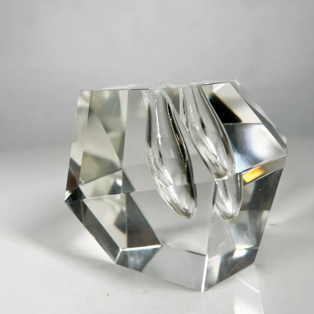 Faceted Crystal Orchid Bud Vase Art Glass Paperweight Iittala Timo Sarpaneva - 2