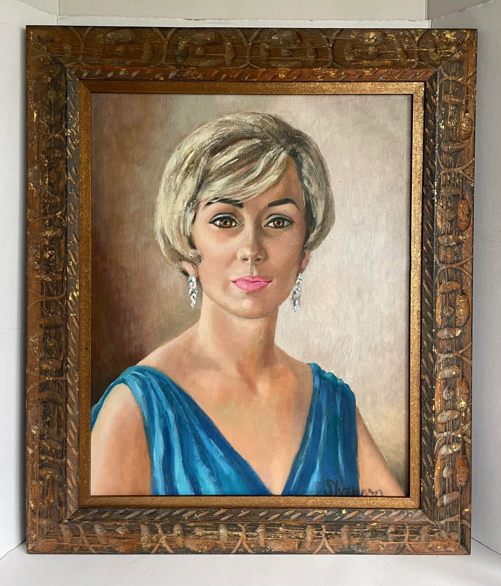 1968 Original Framed Female Portrait Painting Signed Shannon - 2