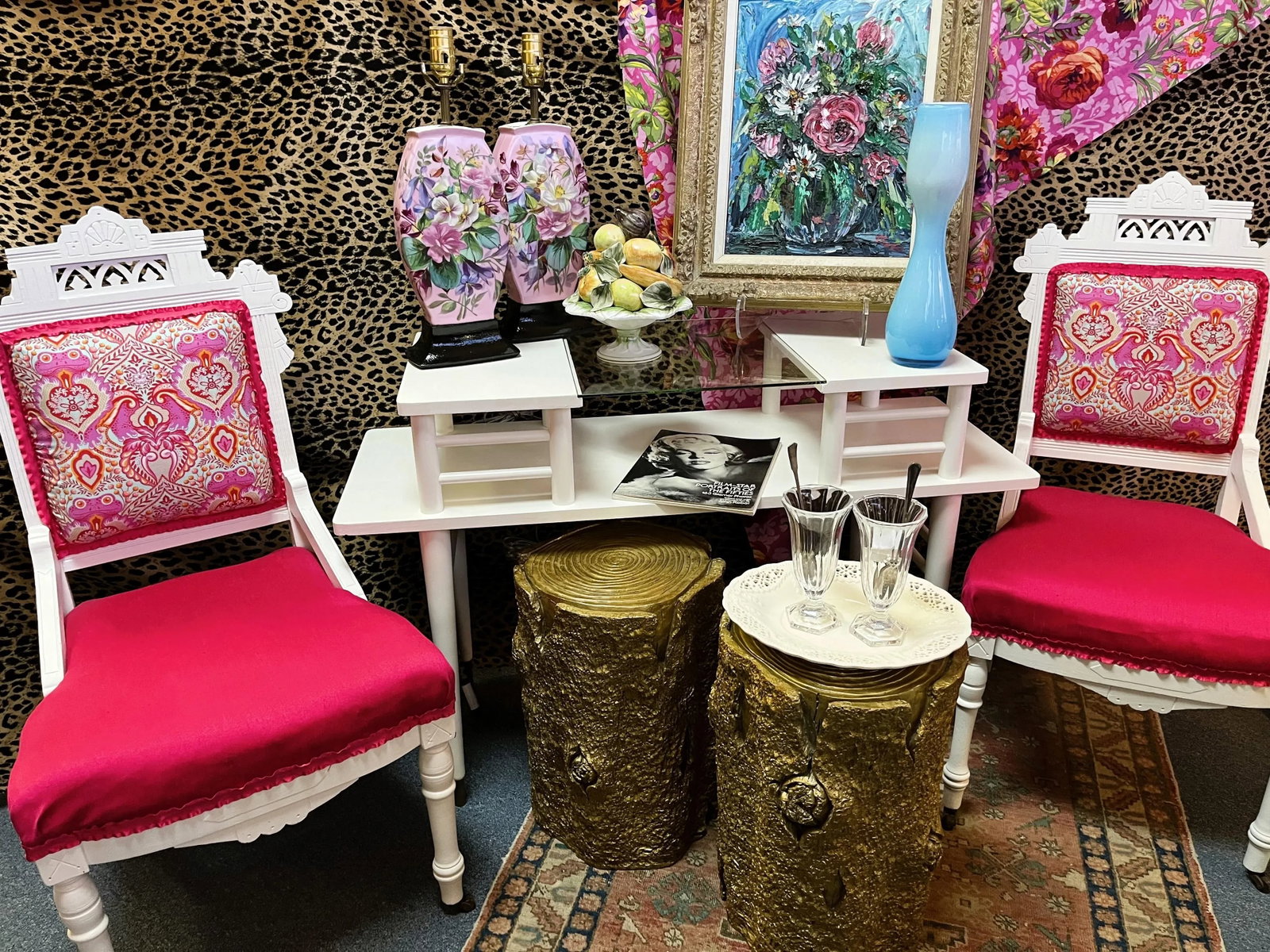 Early 20th Century Hand Painted Porcelain Lamps on Wood Bases- a Pair - 6