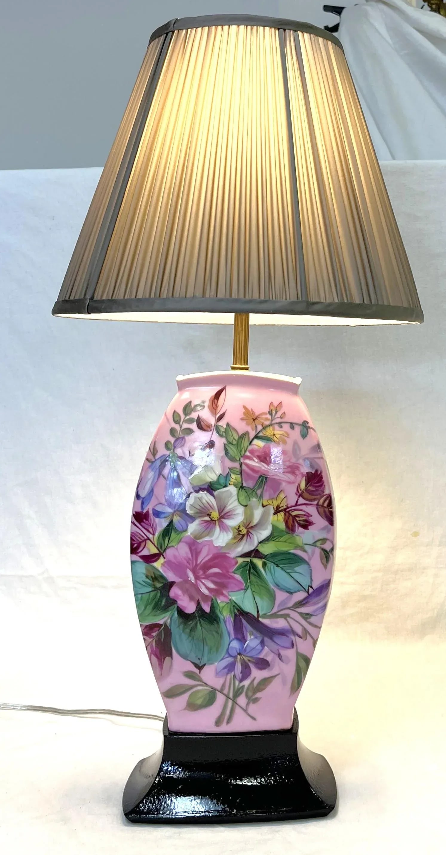Early 20th Century Hand Painted Porcelain Lamps on Wood Bases- a Pair - 8