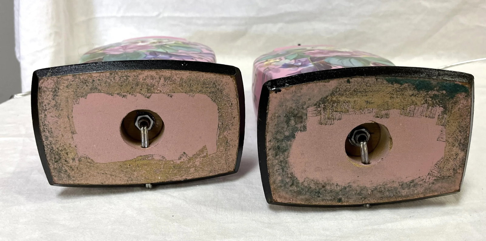 Early 20th Century Hand Painted Porcelain Lamps on Wood Bases- a Pair - 9