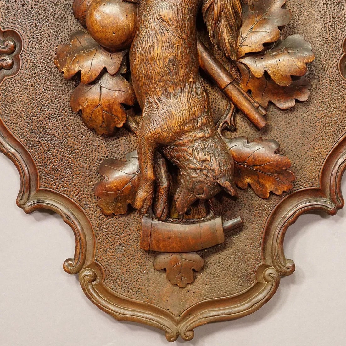 Antique Wooden Carved Black Forest Game Plaque With Fox - 4