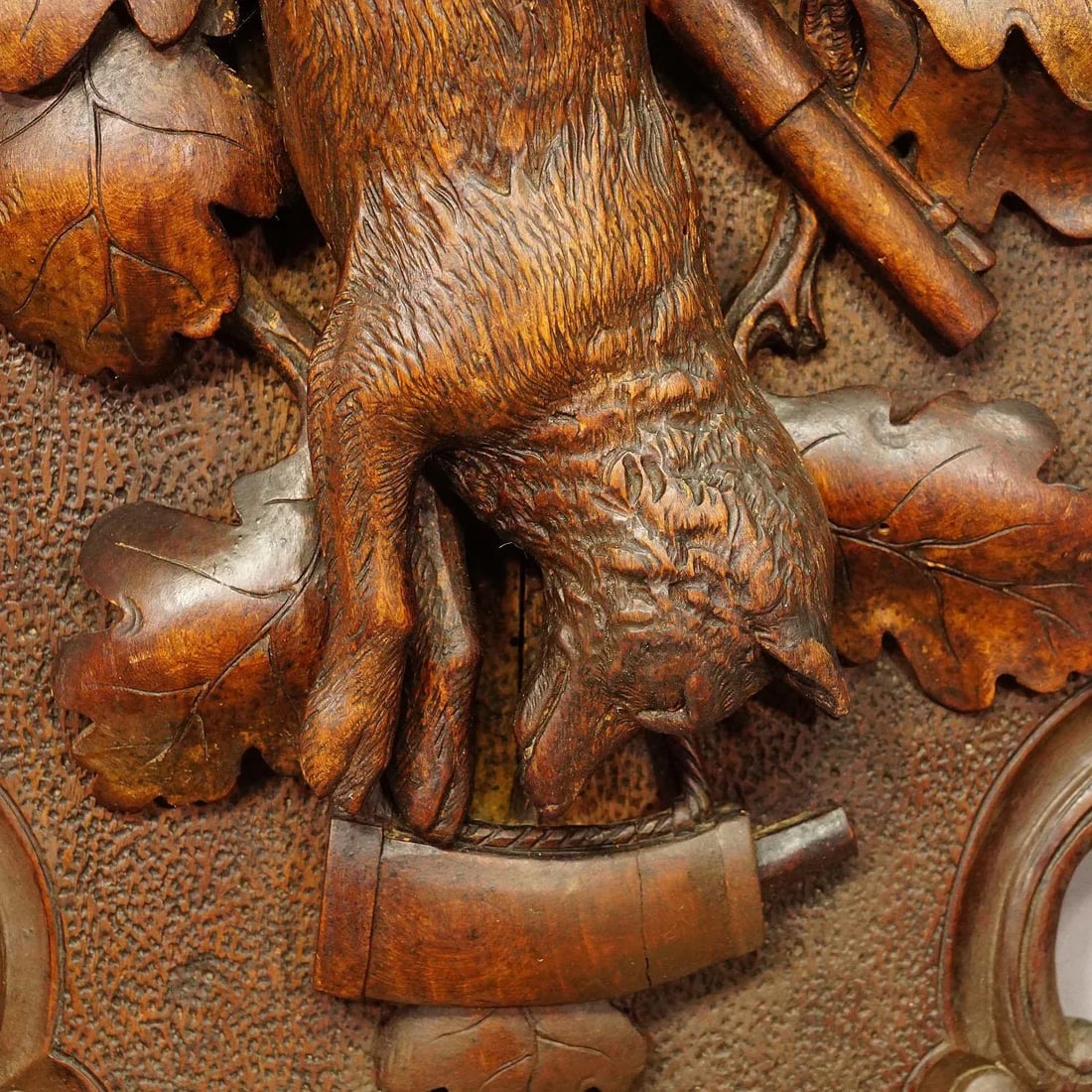 Antique Wooden Carved Black Forest Game Plaque With Fox - 5