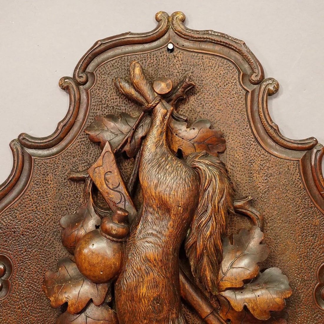 Antique Wooden Carved Black Forest Game Plaque With Fox - 6