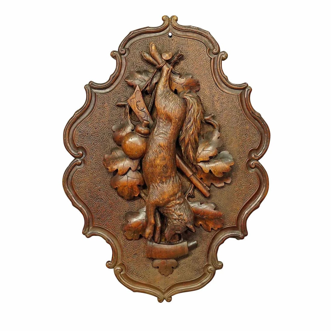 Antique Wooden Carved Black Forest Game Plaque With Fox - 8