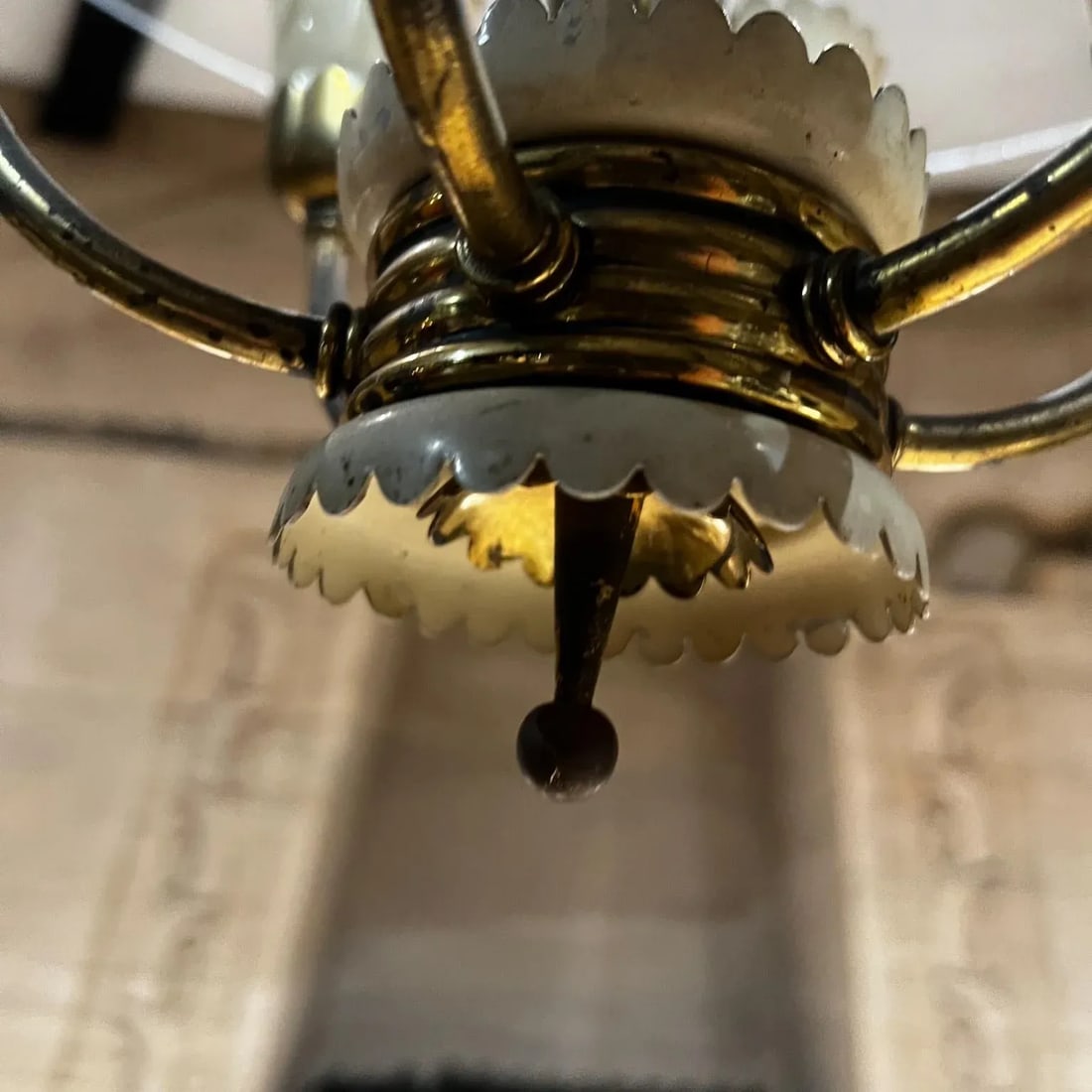 Mid-Century Mod Cut Glass Floral Brass Chandelier Attr Luigi Brusotti Italy - 4