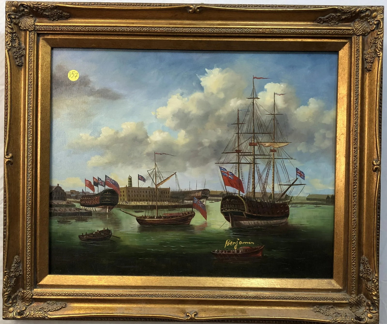 A Day at Sea With the British Fleet - Late 19th Century Oil on Canvas Signed on the Bottom, Framed - 2