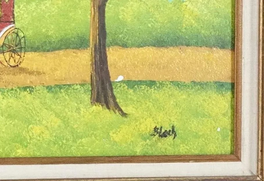 Sunday Morning by the Stream - Early 20th Century Large Original Oil on Canvas, Signed, Framed - 2