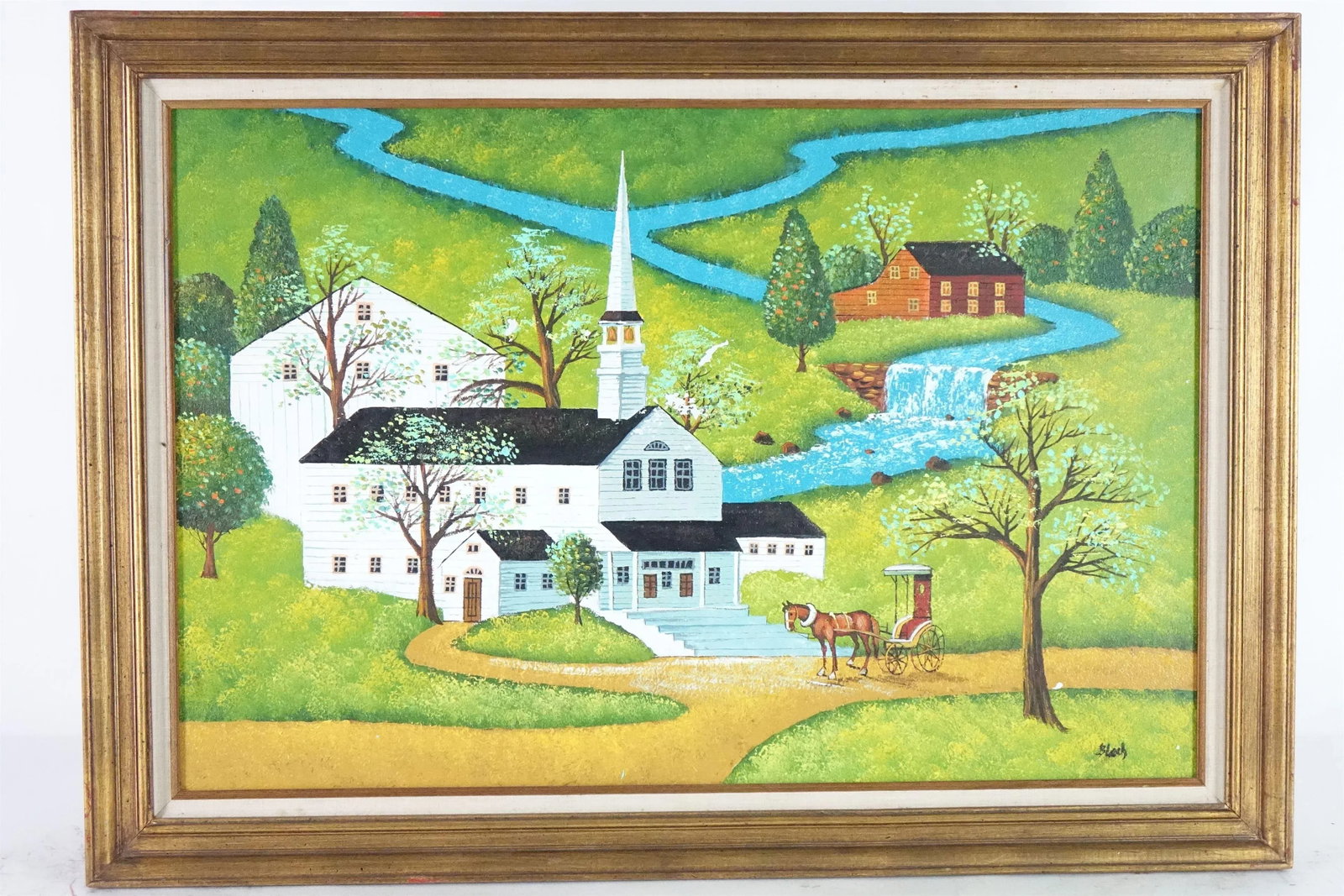 Sunday Morning by the Stream - Early 20th Century Large Original Oil on Canvas, Signed, Framed - 3