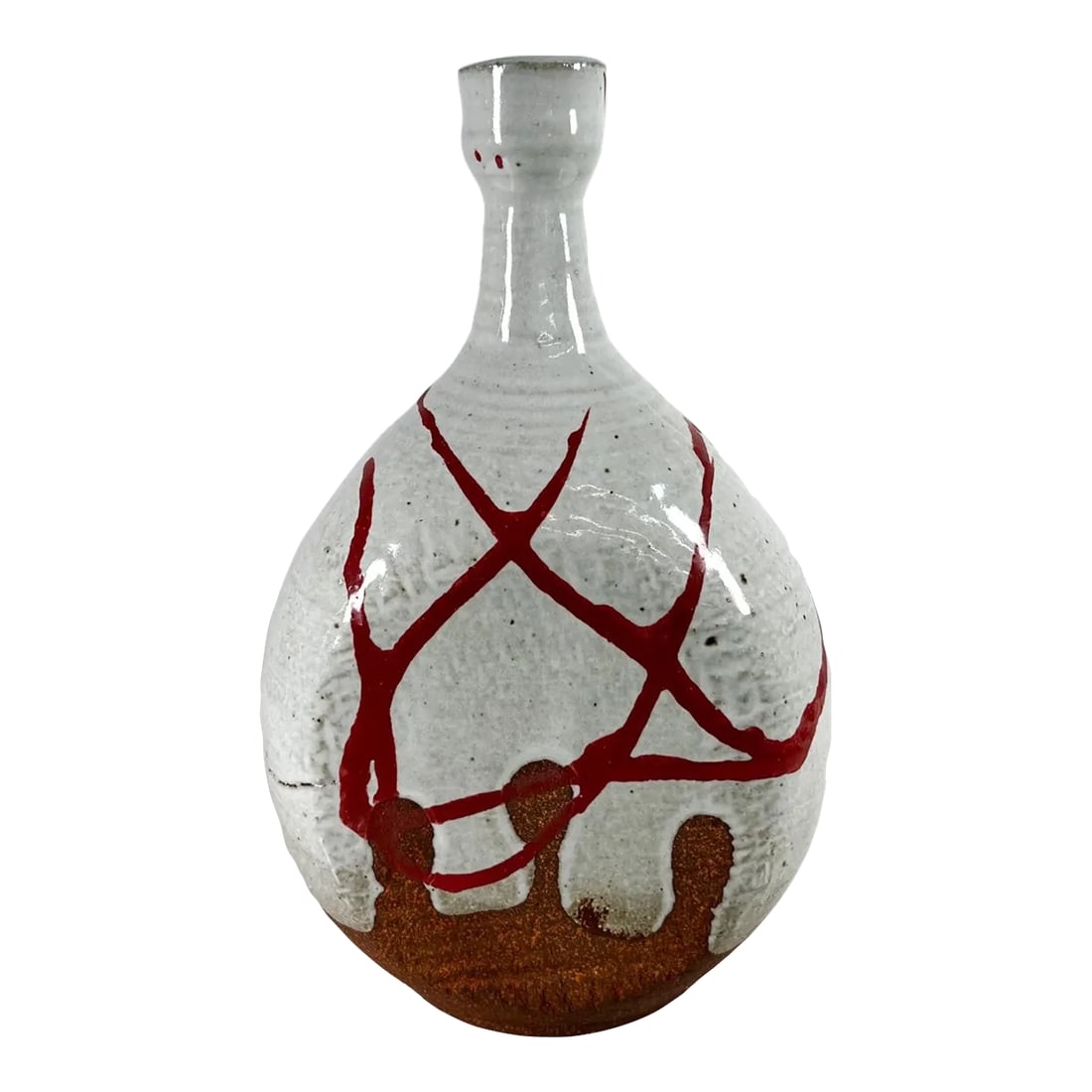 1970s Studio Pottery Vase Abstract Red White Vessel Signed: AMBIANIC presents JM Abstract Red and White Studio Pottery Vase Vessel Stamp from the maker at bottom. Hard to read. 5.5 x 3.5 x 9 tall Preowned Original vintage condition. Unrestored, stress seen at