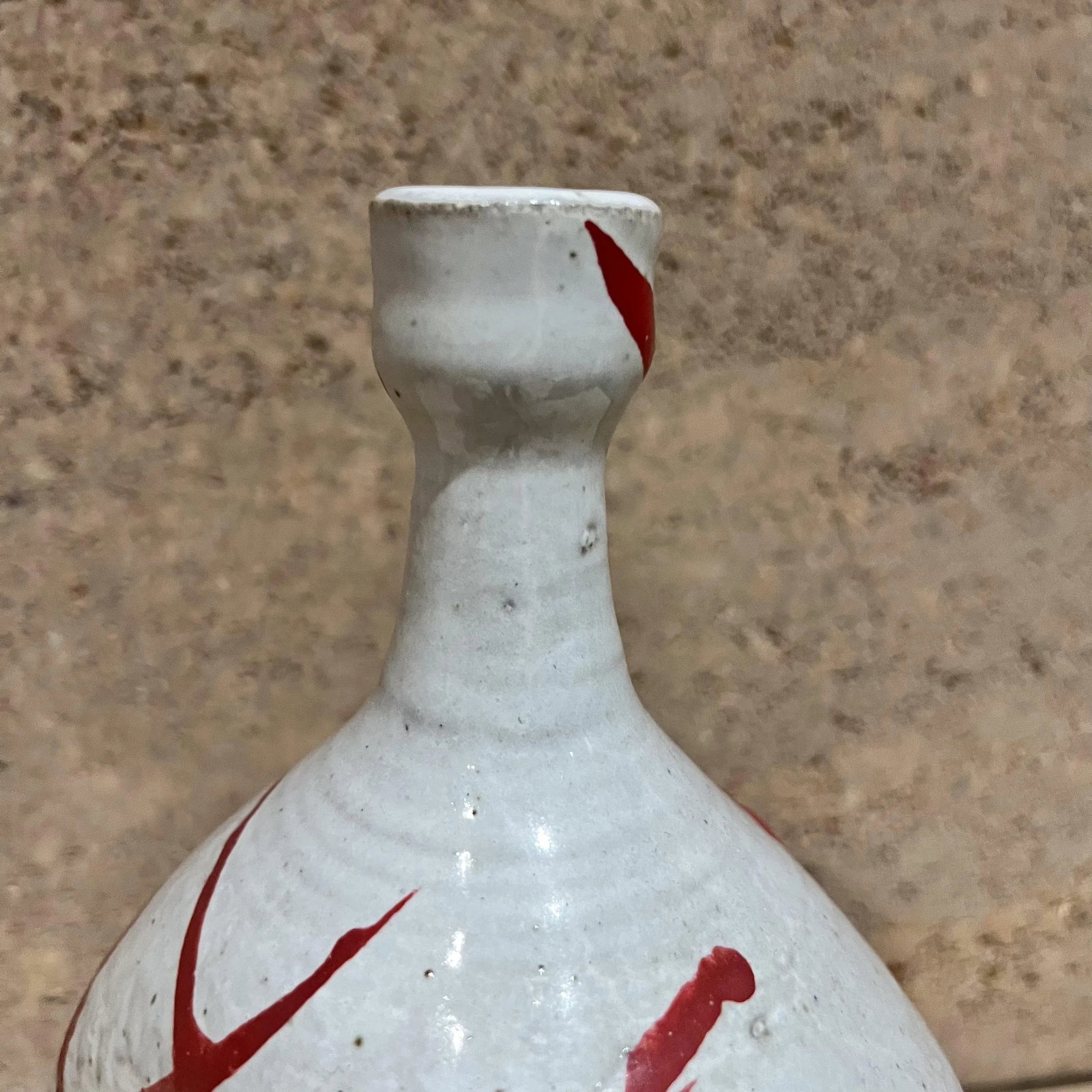 1970s Studio Pottery Vase Abstract Red White Vessel Signed - 9