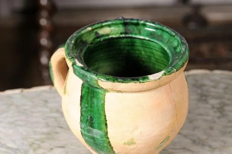 19th Century French Provincial Pottery Cooking Pot with Partial Green Glaze - 3
