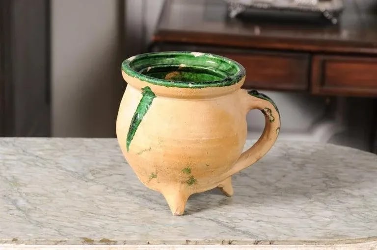 19th Century French Provincial Pottery Cooking Pot with Partial Green Glaze - 8