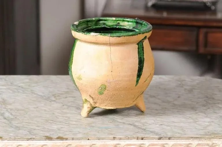 19th Century French Provincial Pottery Cooking Pot with Partial Green Glaze - 9
