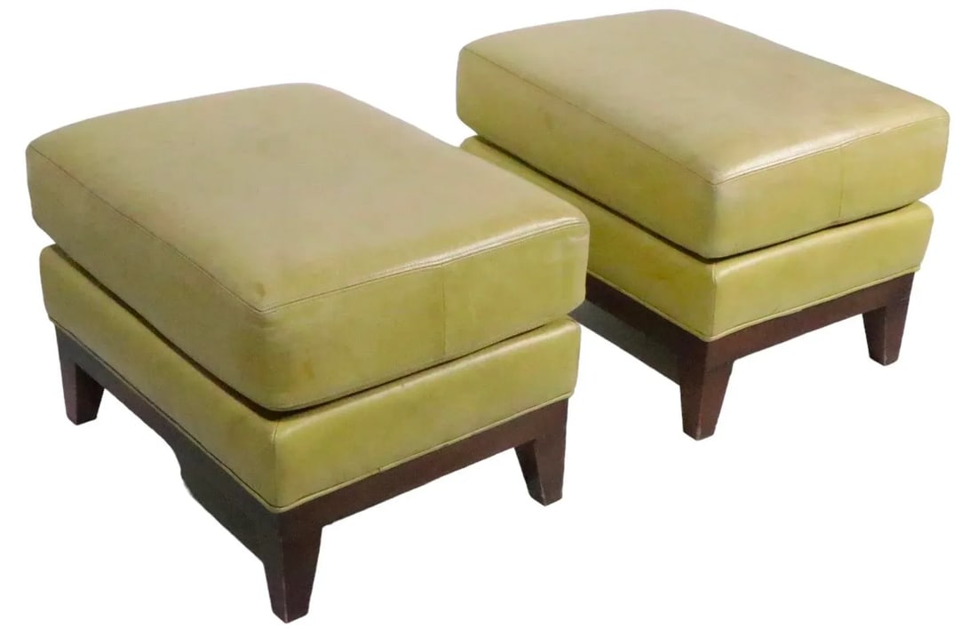 Pr. Leather Ottomans on Solid Wood Base C 1970/1980's - 10