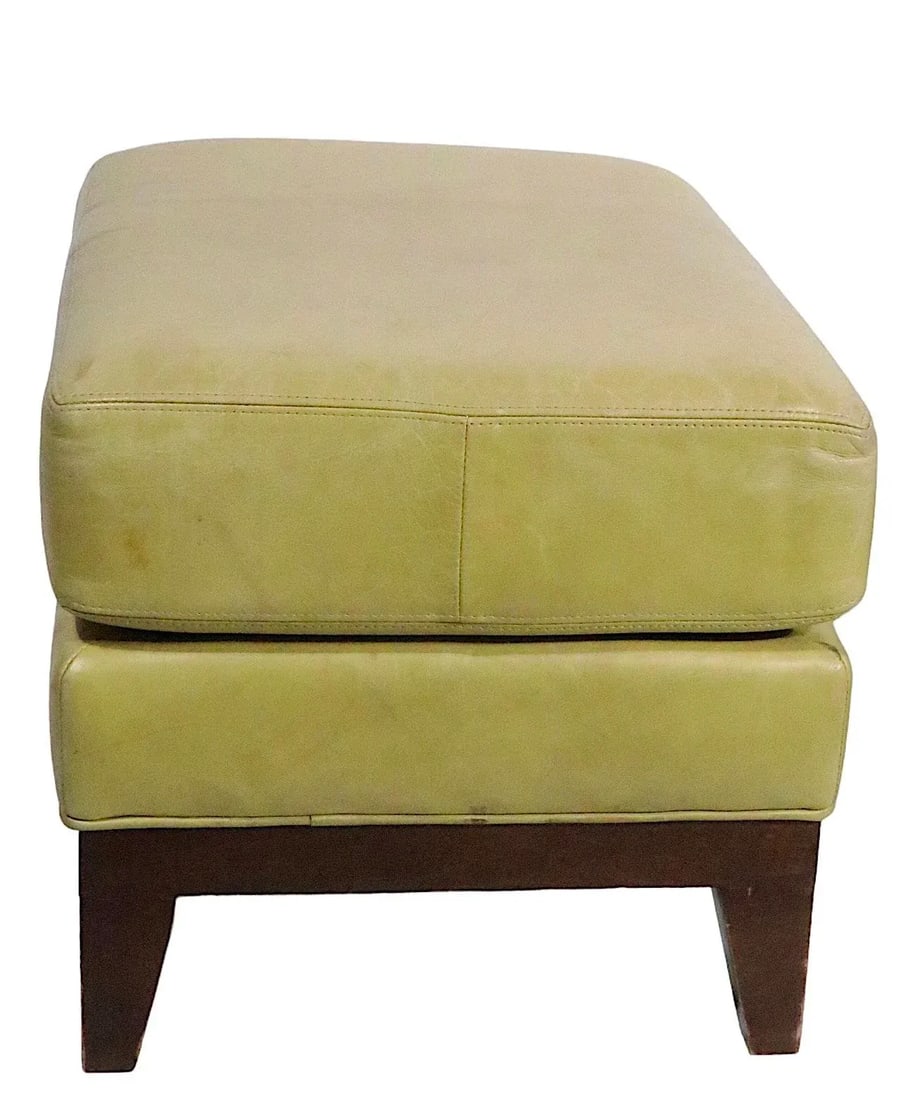 Pr. Leather Ottomans on Solid Wood Base C 1970/1980's - 11