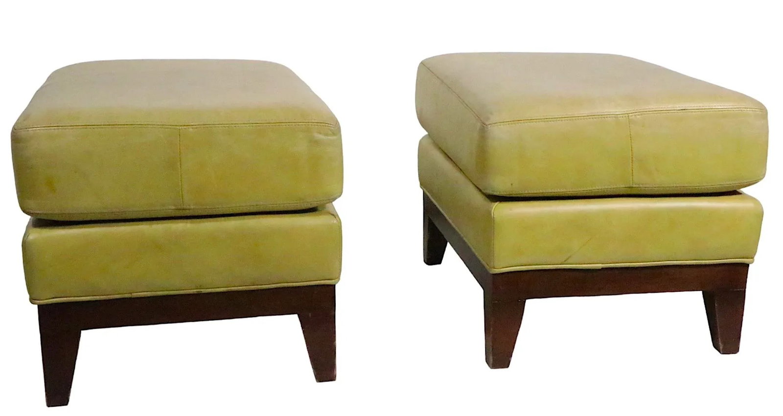 Pr. Leather Ottomans on Solid Wood Base C 1970/1980's - 12
