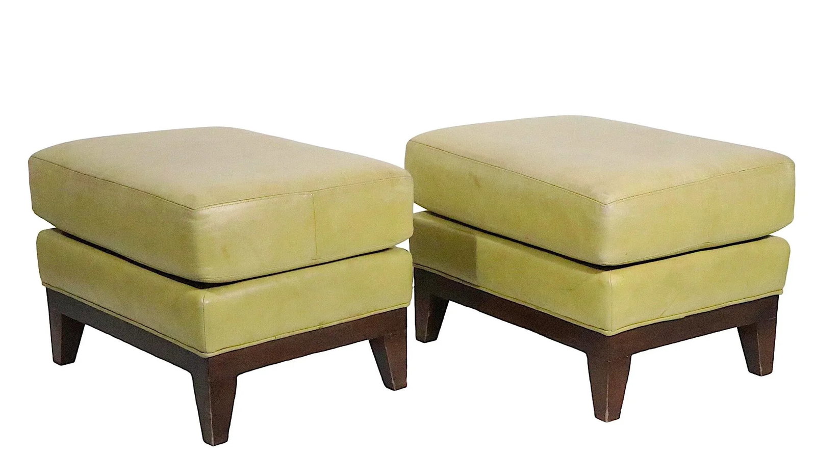 Pr. Leather Ottomans on Solid Wood Base C 1970/1980's - 13