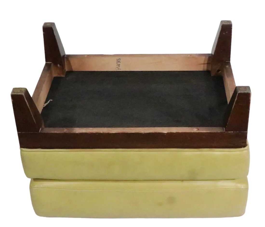 Pr. Leather Ottomans on Solid Wood Base C 1970/1980's - 3