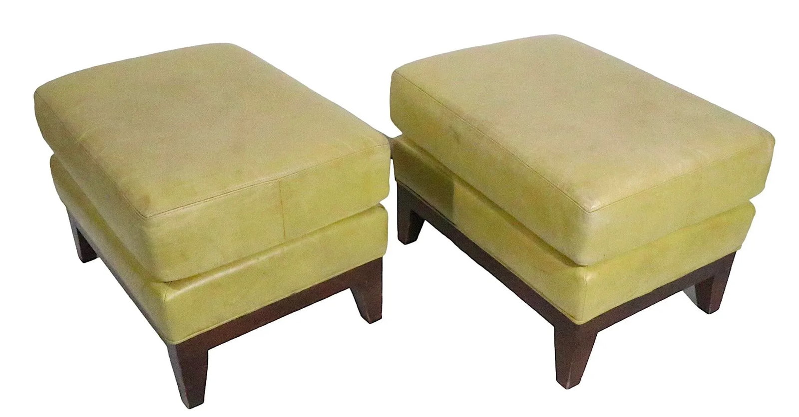 Pr. Leather Ottomans on Solid Wood Base C 1970/1980's - 4