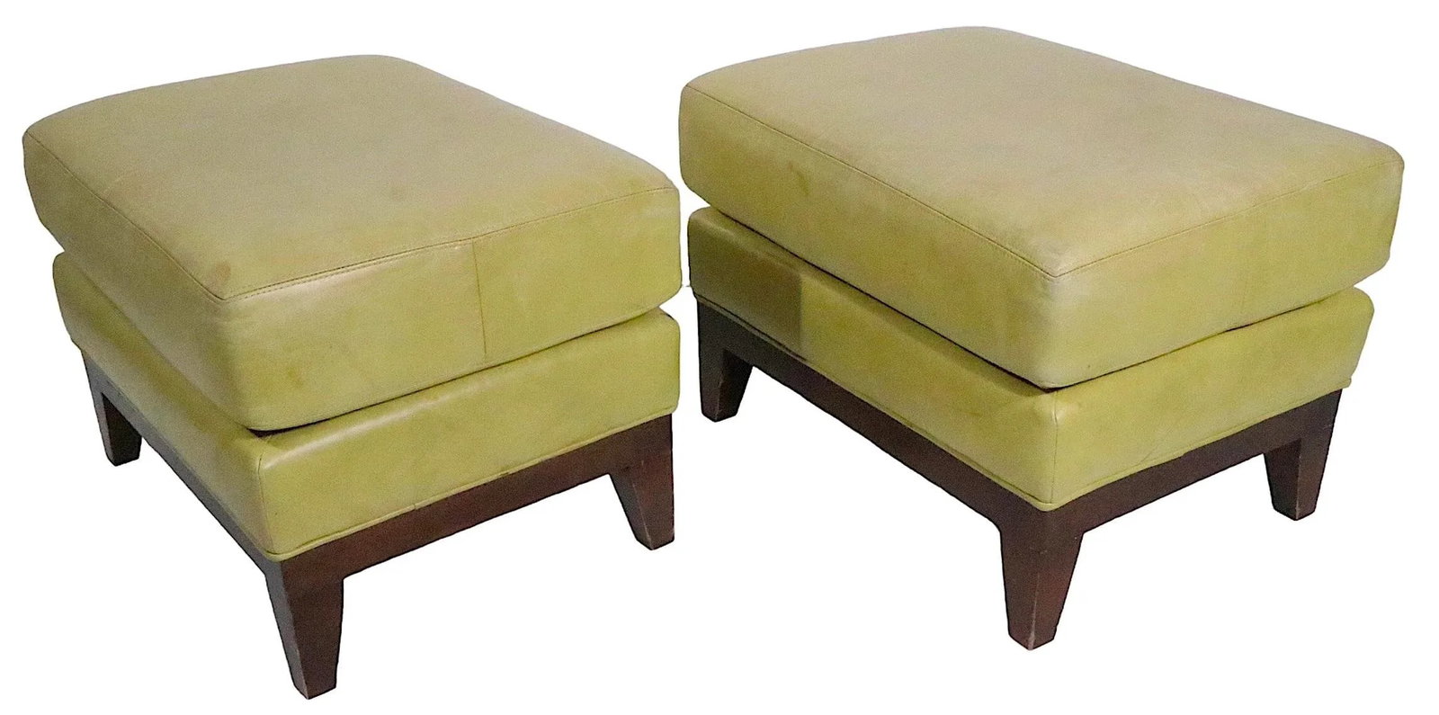 Pr. Leather Ottomans on Solid Wood Base C 1970/1980's - 5