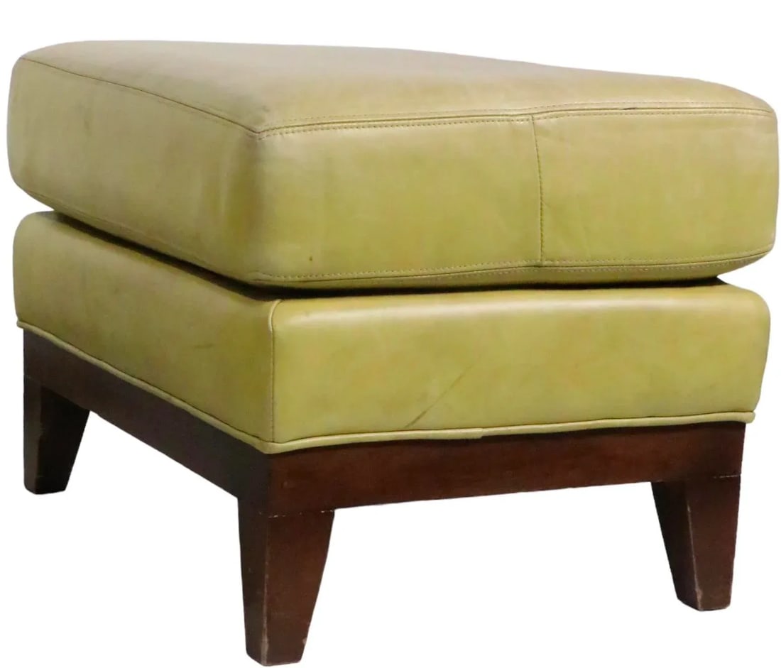 Pr. Leather Ottomans on Solid Wood Base C 1970/1980's - 8